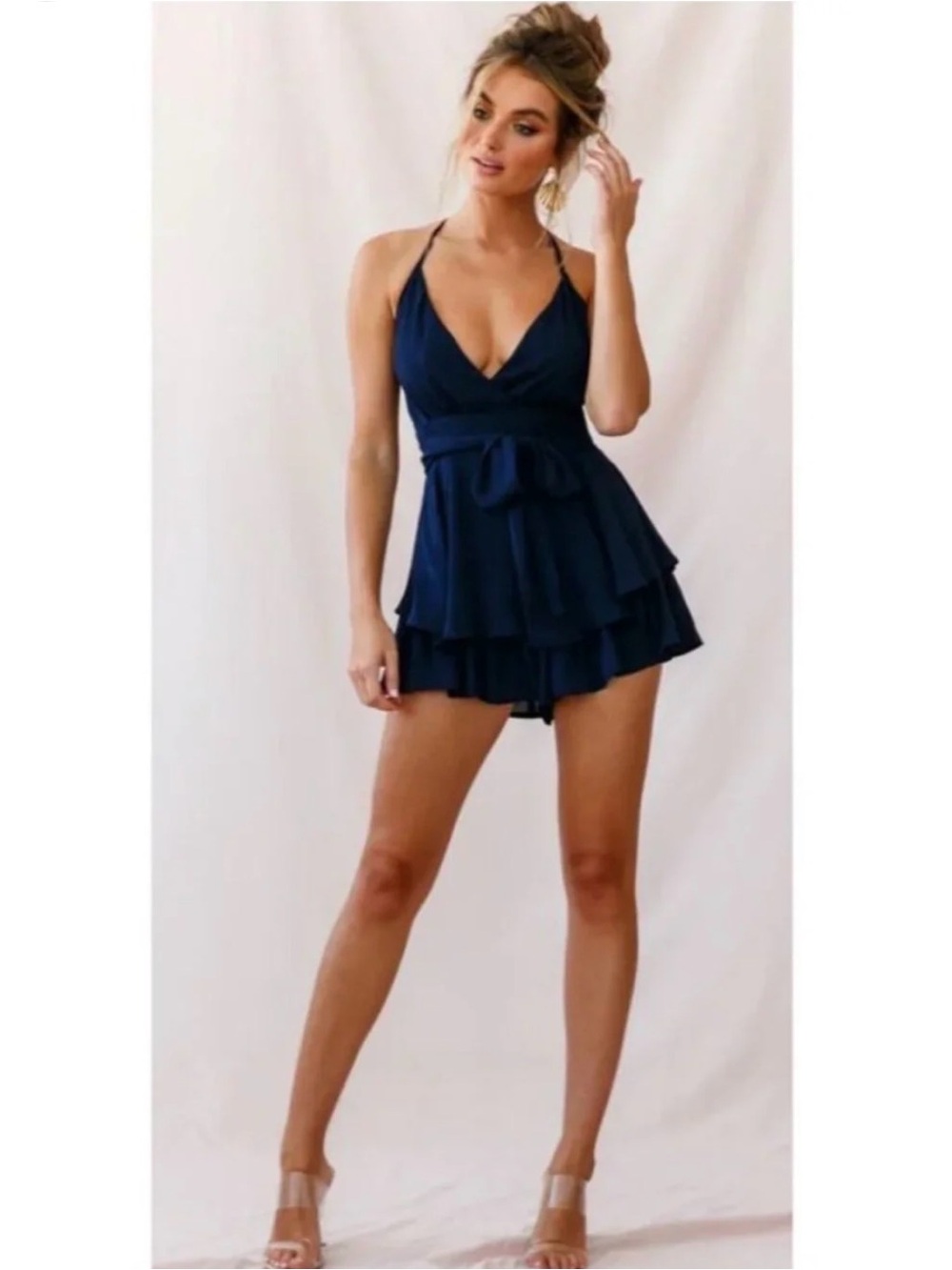 Selfie Leslie Navy Ruffle Romper